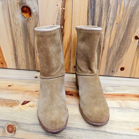 UGG NEW Cyrindra Tan Suede Mid-Calf Pull-On  Boots Size 6.5 - Picture 2 of 6